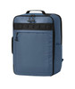 A blue active travel backpack featuring a front pocket and side pouch, with a logo on the front.