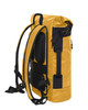 A yellow backpack with black accents, featuring adjustable straps and compartments for organisation.