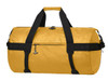 A yellow sports/travel bag with black straps and zippers, featuring a spacious main compartment and an outer pocket.