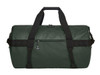 A dark green duffle bag with sturdy handles and a zipper, featuring a small logo.