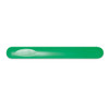 A green nail file designed for shaping and smoothing nails, featuring a smooth surface for a gentle touch.