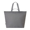 A grey tote bag with dual handles and a simple design, featuring a small logo on the side.