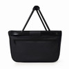 A black shopper bag with a zippered pocket and a sturdy handle. Features a simple, minimalist design.