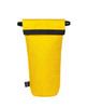 A drink bottle thermo bag in bright yellow with a black strap at the top and a branding label.