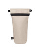 A drink bottle thermo bag in a light beige colour with a black strap and logo on the side.