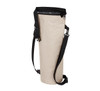 A drink bottle thermo bag in beige with a black adjustable strap, featuring a logo on the side.