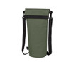 A drink bottle thermos bag in army green with a shoulder strap and a secured top. It features a logo.