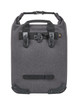 A grey cycle bike bag with a sturdy handle, adjustable straps, and a sleek design. Features a logo on the front.