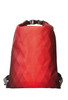A red and black backpack with a diamond pattern design, featuring adjustable straps and a logo.