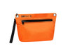 An orange Drybag Zipper Bag with a black zipper pocket and a strap, featuring a logo.