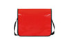 A bright red lorry bag with a black trim and an adjustable shoulder strap, featuring a front flap.