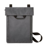 A grey backpack with a roll-top closure, featuring a handle and an adjustable strap. It has a logo on the front.