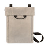 A light grey backpack with a roll-top closure and a black strap, featuring a front handle and a logo.