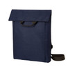 A navy blue backpack with a flap closure, a handle on top, and a shoulder strap. It features a logo.