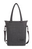 A grey laptop bag with handles and a detachable shoulder strap, featuring a logo and a sleek design.