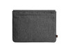 A dark grey laptop bag with multiple compartments and a logo on the side.