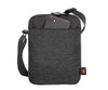 A grey crossbody bag with an adjustable strap and a front pocket containing a phone. It has a logo on the side.