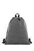 A grey drawstring bag with a black zip pocket and drawcords at the bottom. It has a simple, minimalist design.