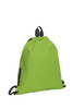 A lime green drawstring bag with a black zipper and drawstrings, featuring a logo.
