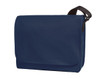 A navy Kurier shoulder bag with a flap closure and adjustable strap, featuring a logo on the front.