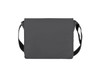 A grey satchel-style shoulder bag with a black adjustable strap and a simple design. It features a logo.