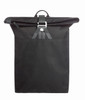 A black Loft Notebook Backpack with a sleek design and a toggle closure, featuring a logo on the front.