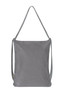 A grey multi bag with a single long strap, featuring a simple design and a logo.