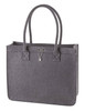 A grey tote bag with two handles and a drawstring closure, featuring a small logo.
