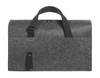 A grey organiser bag with a sturdy black handle and adjustable strap, featuring a simple design and a logo.