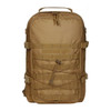 A tan Molle Notebook Backpack featuring multiple straps, compartments, and a logo on the front.