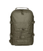 An olive green Molle Notebook Backpack featuring multiple straps and compartments. It includes a logo on the front.