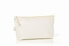 A cream-coloured organic zipper bag with a simple design, featuring a discreet logo.