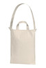 A cream-coloured organic drawstring tote bag with long and short handles and a simple design.