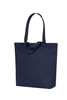 A navy blue tote bag with long handles and a simple design. It features a logo on one side.