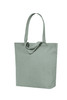 A green tote bag with long handles and a simple design. It features a logo on its surface.