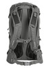 A grey outdoor backpack featuring padded straps and mesh back support, with zippers and buckles. It has a logo.