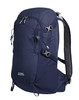 A navy outdoor backpack with adjustable straps, multiple compartments, and a mesh back panel for ventilation.
