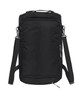 A black outdoor sports bag with multiple compartments and adjustable straps, featuring a logo.