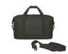 A dark green duffle bag with sturdy handles and an adjustable shoulder strap, featuring a zippered pocket.