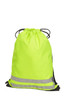 A bright yellow drawstring bag with reflective stripes and black accents, featuring a drawstring closure.