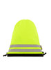 A bright yellow drawstring bag with reflective stripes and a black bottom, featuring a drawstring closure.