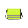 A bright yellow shoulder bag featuring reflective stripes and a zipper closure, with a black trim and adjustable strap.
