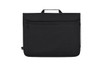 A black laptop sleeve featuring a front pocket and a handle, designed for carrying laptops securely.