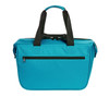A blue cooler bag with black straps and a front zip pocket, featuring a logo. Ideal for keeping items cool.