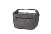 A grey felt lunch bag with a zippered pocket and sturdy handles. The bag has a minimalist design and a durable appearance.