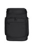 A black laptop backpack with multiple zippered compartments and a sleek design. It has a logo on the front.