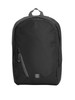 A black backpack with a sleek design, featuring a front zipper pocket and a logo. Suitable for daily use.