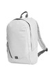 A grey backpack with a sleek design, featuring padded shoulder straps and a small pocket on the front.
