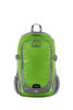 A vibrant green backpack with grey accents, featuring adjustable straps and side pockets. It has a logo.