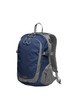 A navy blue backpack with grey accents, featuring multiple compartments and a comfortable padded back.